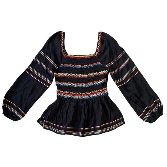 Savanna Jane Smocked Embroidered Balloon Sleeve Top Size S Boho Pumpkin Patch - Picture 1 of 7